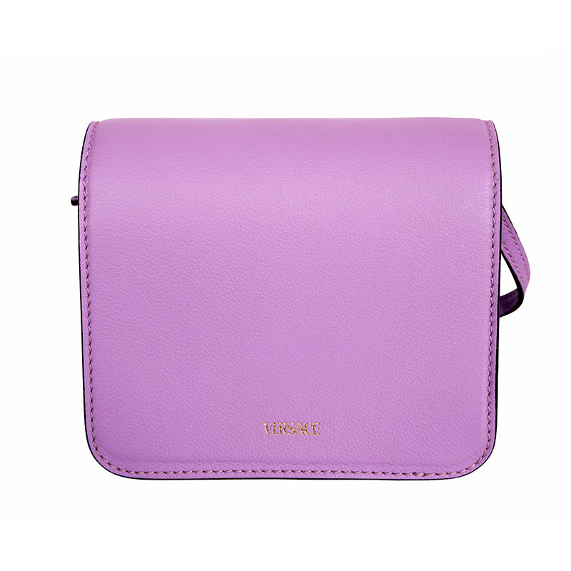 NEW $1550 VERSACE Lilac Purple Leather LA MEDUSA LOGO Crossbody SMALL FLAP BAG