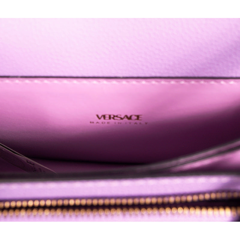 NEW $1550 VERSACE Lilac Purple Leather LA MEDUSA LOGO Crossbody SMALL FLAP BAG