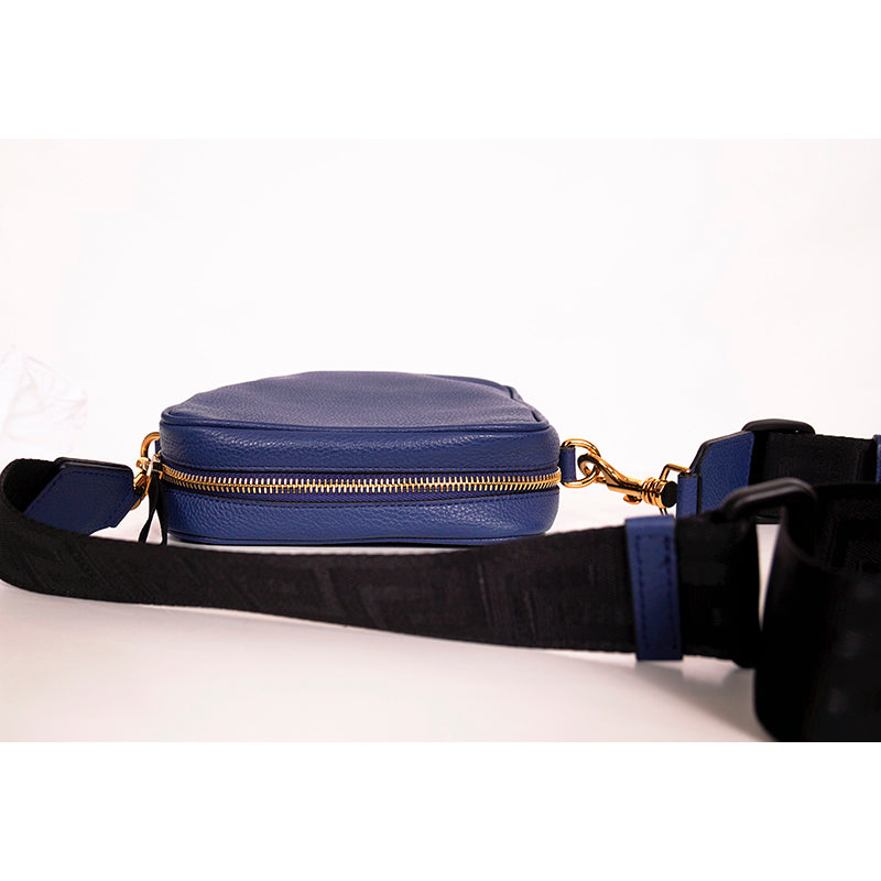 NEW $1,400 VERSACE Men Blue Leather GOLD MEDUSA LOGO Crossbody GRECA STRAP BAG