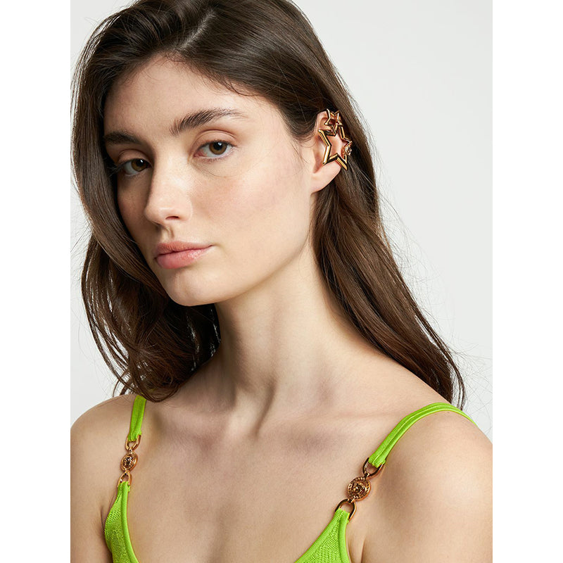 NEW $450 VERSACE Gold Brass Stars MEDUSA LOGO 80's Style Rocker Mono EAR CUFF
