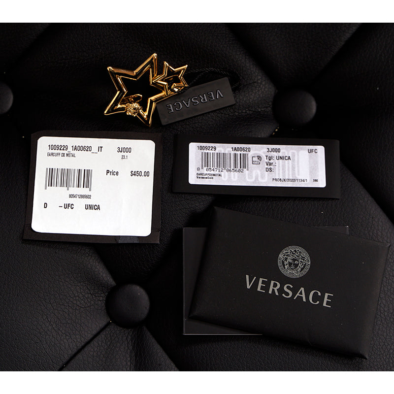 NEW $450 VERSACE Gold Brass Stars MEDUSA LOGO 80's Style Rocker Mono EAR CUFF