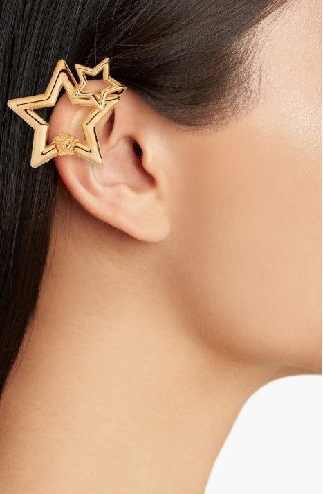 NEW $450 VERSACE Gold Brass Stars MEDUSA LOGO 80's Style Rocker Mono EAR CUFF