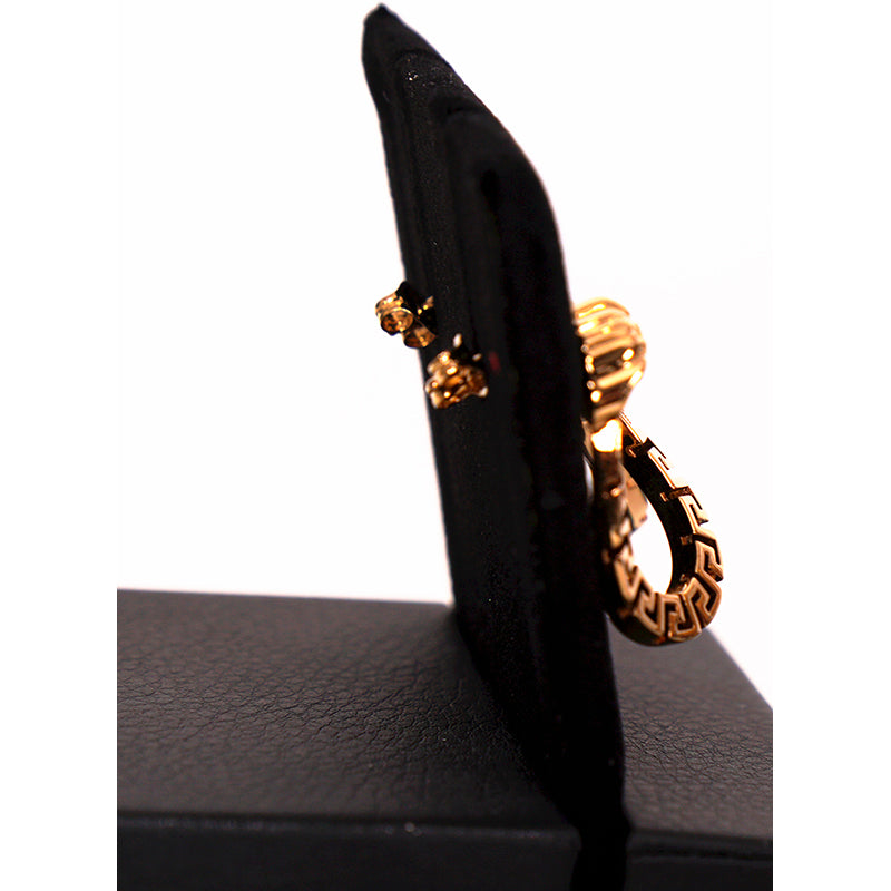 NEW $450 VERSACE Gold Tone Brass GRECA MEDUSA LOGO CURVED LINK Pierced EARRINGS