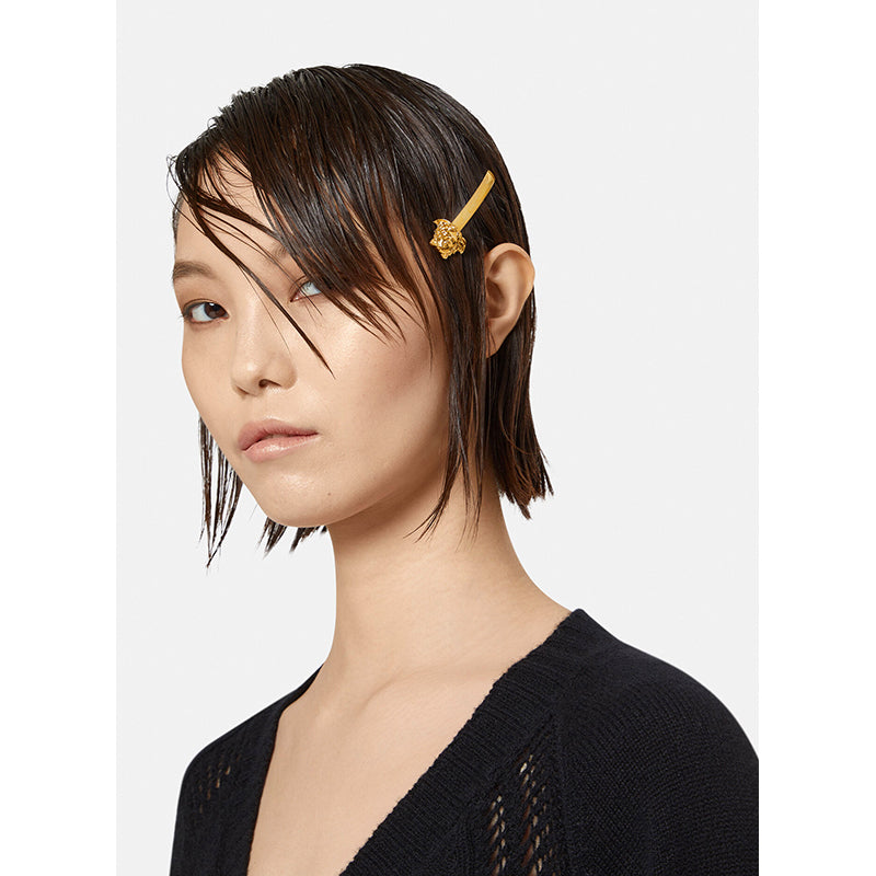 NEW $265 VERSACE Tribute RUNWAY Gold Tone Brass MEDUSA LOGO Barrette HAIR SLIDE