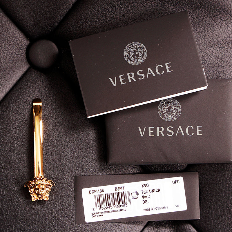 NEW $265 VERSACE Tribute RUNWAY Gold Tone Brass MEDUSA LOGO Barrette HAIR SLIDE