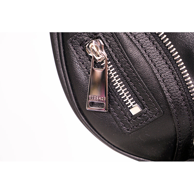 NEW VERSACE $1650 Black Leather RUNWAY REPEAT MINI HOBO BAG & CROSSBODY TRAP NWT