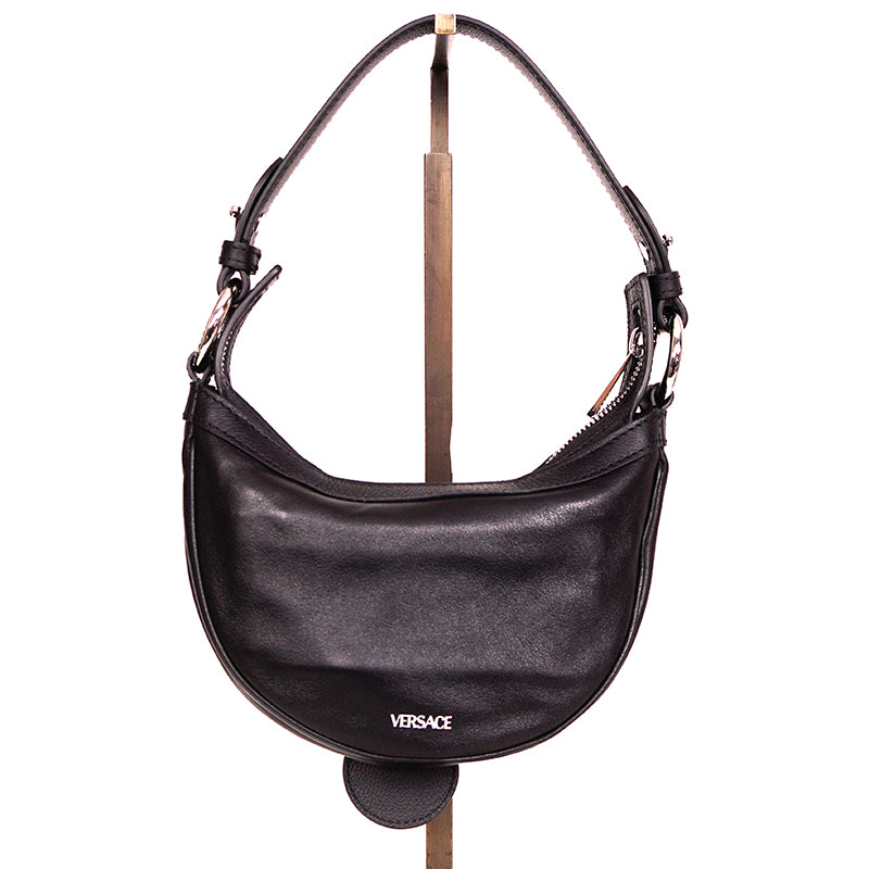 NEW VERSACE $1650 Black Leather RUNWAY REPEAT MINI HOBO BAG & CROSSBODY TRAP NWT