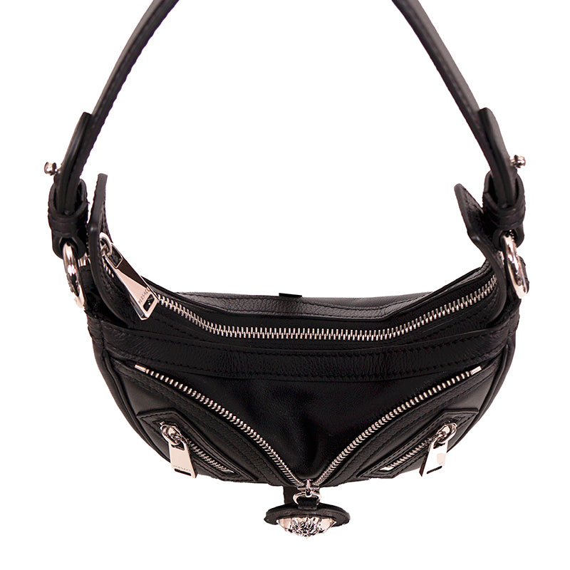 NEW VERSACE $1650 Black Leather RUNWAY REPEAT MINI HOBO BAG & CROSSBODY TRAP NWT