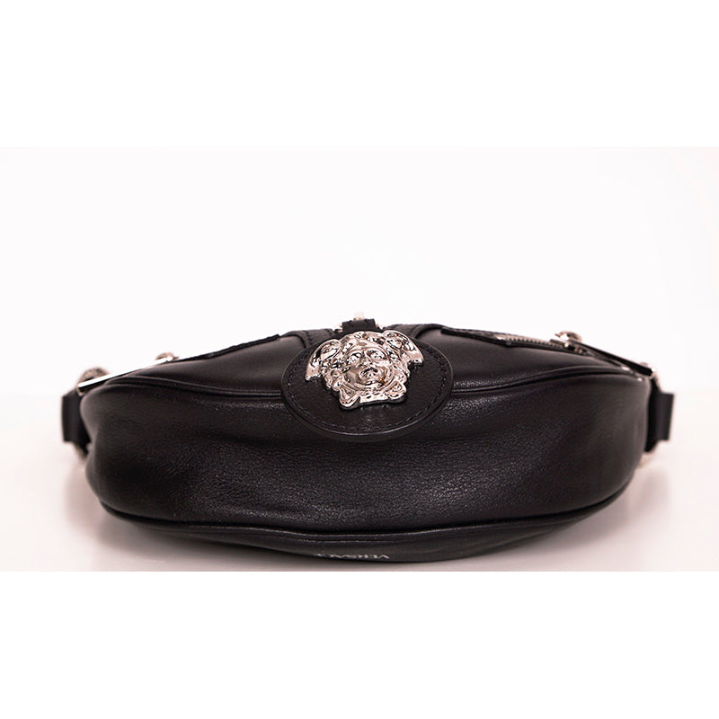 NEW VERSACE $1650 Black Leather RUNWAY REPEAT MINI HOBO BAG & CROSSBODY TRAP NWT