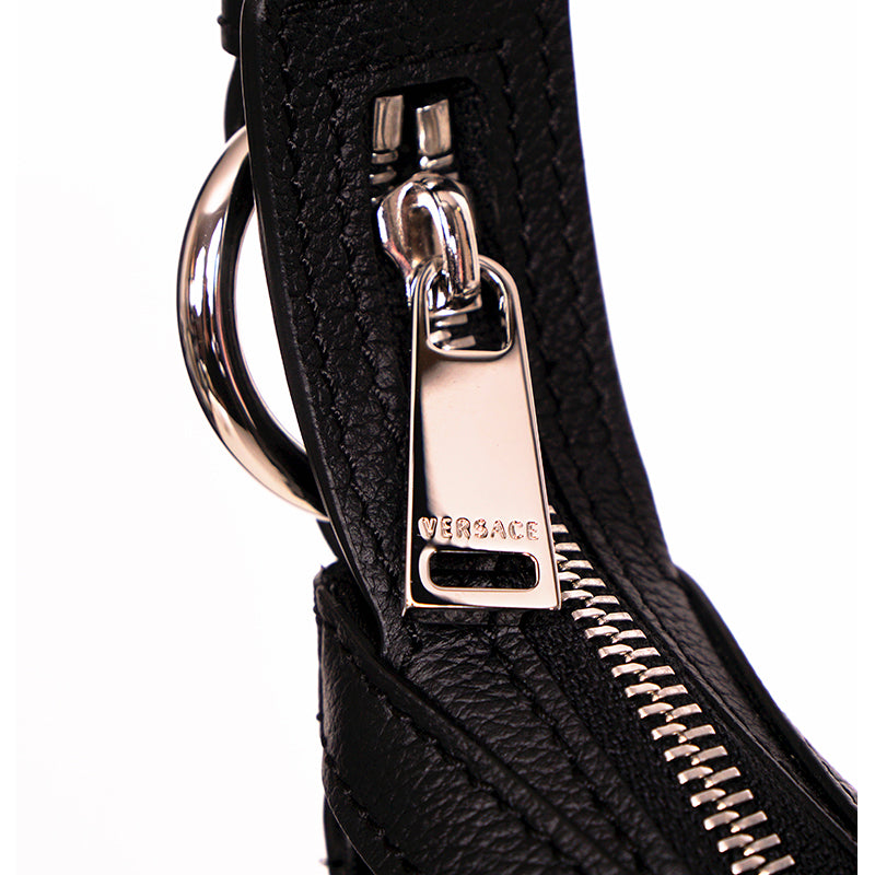 NEW VERSACE $1650 Black Leather RUNWAY REPEAT MINI HOBO BAG & CROSSBODY TRAP NWT