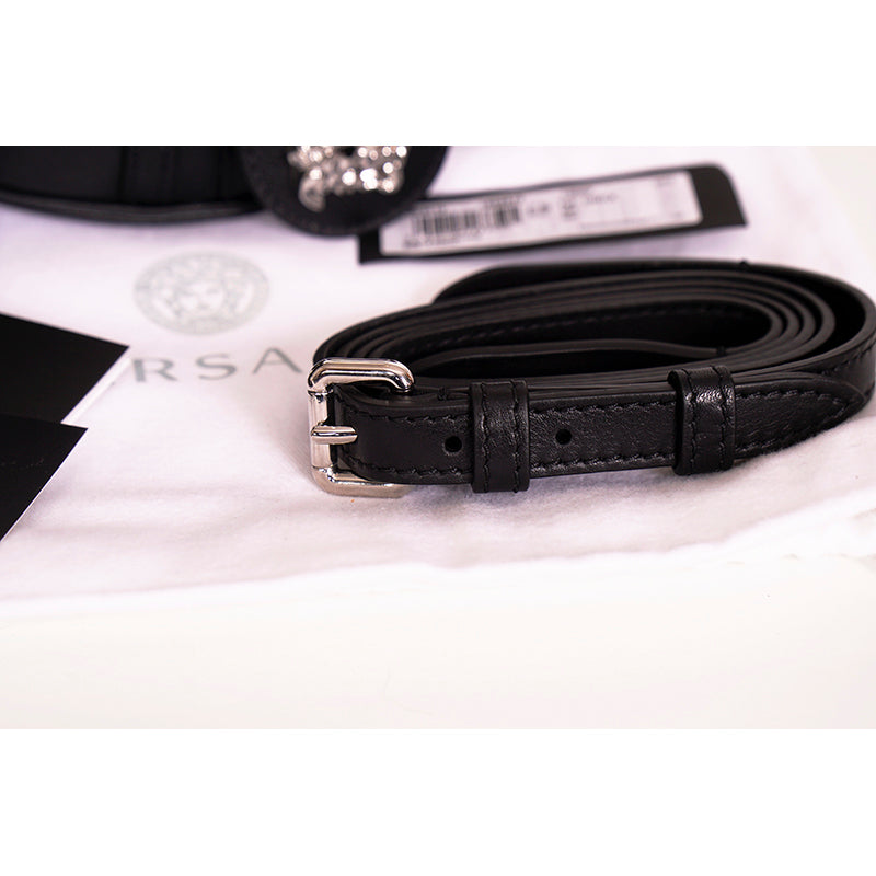 NEW VERSACE $1650 Black Leather RUNWAY REPEAT MINI HOBO BAG & CROSSBODY TRAP NWT