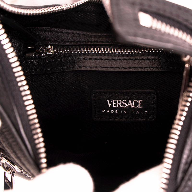 NEW VERSACE $1650 Black Leather RUNWAY REPEAT MINI HOBO BAG & CROSSBODY TRAP NWT