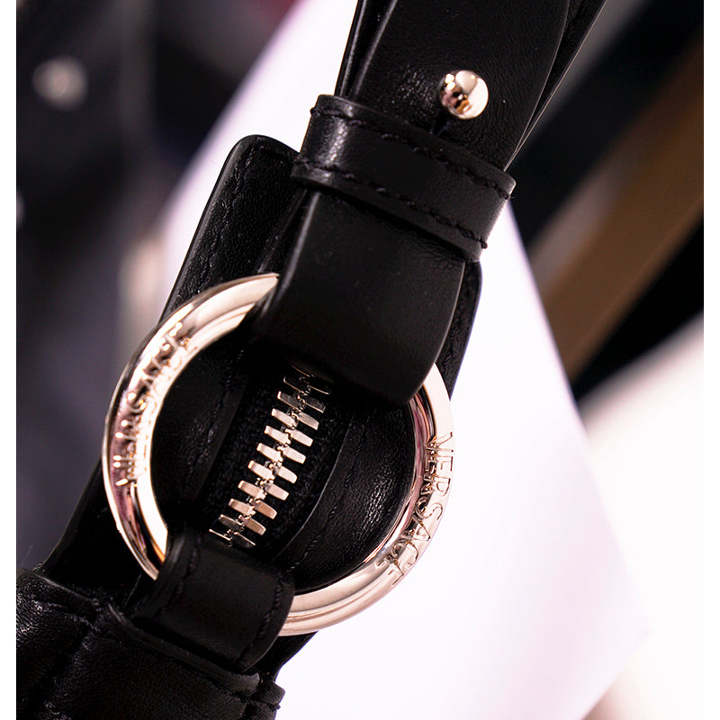 NEW VERSACE $2,175 Black Leather STUDDED RUNWAY REPEAT HOBO BAG & CROSSBODY TRAP