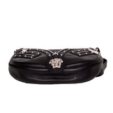 NEW VERSACE $2,175 Black Leather STUDDED RUNWAY REPEAT HOBO BAG & CROSSBODY TRAP