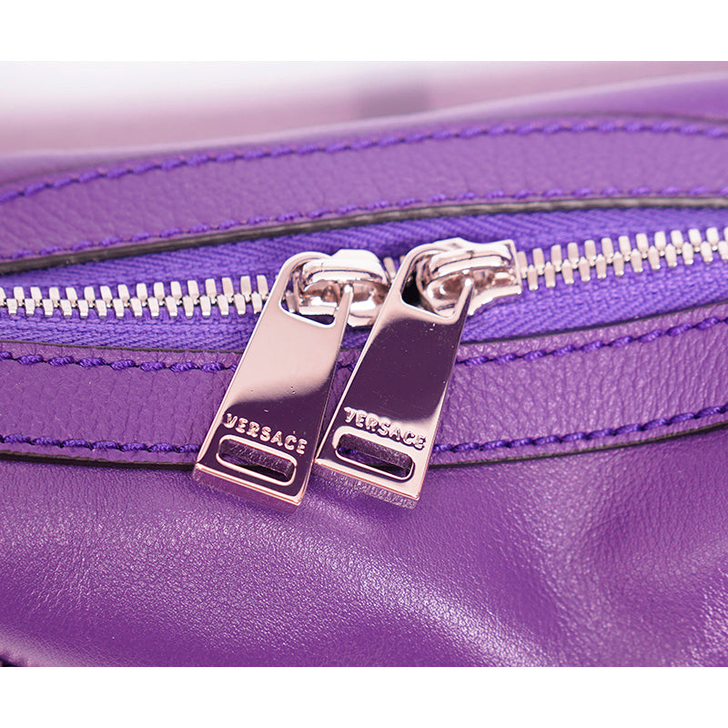 NEW VERSACE $1995 Purple Leather RUNWAY REPEAT HOBO Small BAG & CROSSBODY STRAP
