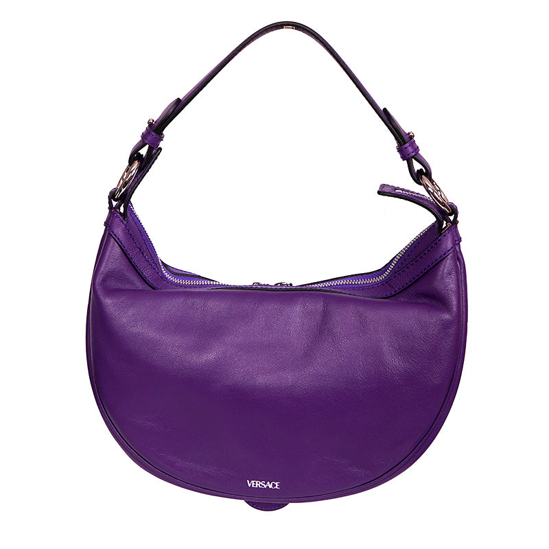 NEW VERSACE $1995 Purple Leather RUNWAY REPEAT HOBO Small BAG & CROSSBODY STRAP