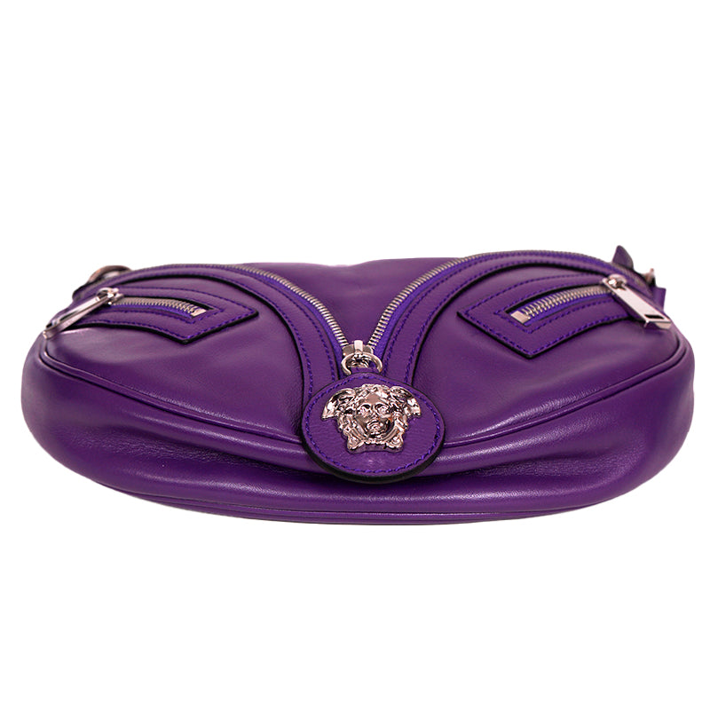 NEW VERSACE $1995 Purple Leather RUNWAY REPEAT HOBO Small BAG & CROSSBODY STRAP