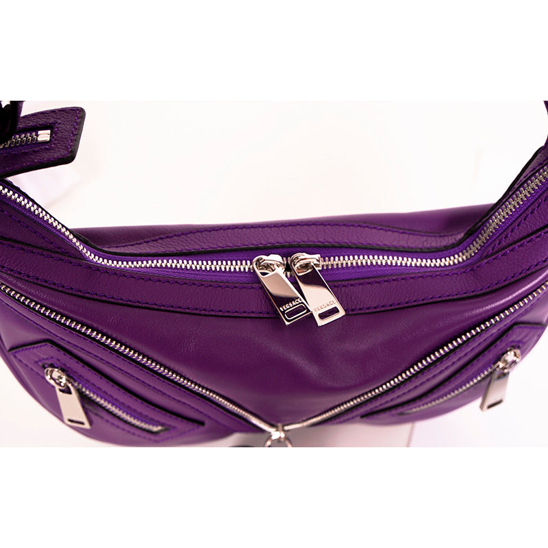 NEW VERSACE $1995 Purple Leather RUNWAY REPEAT HOBO Small BAG & CROSSBODY STRAP