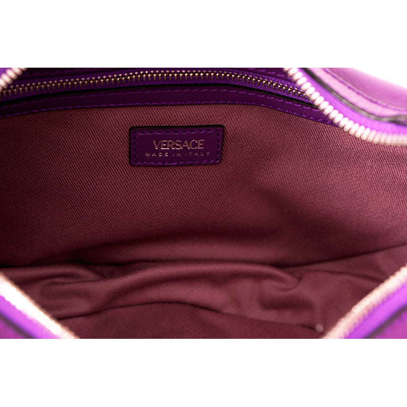 NEW VERSACE $1995 Purple Leather RUNWAY REPEAT HOBO Small BAG & CROSSBODY STRAP
