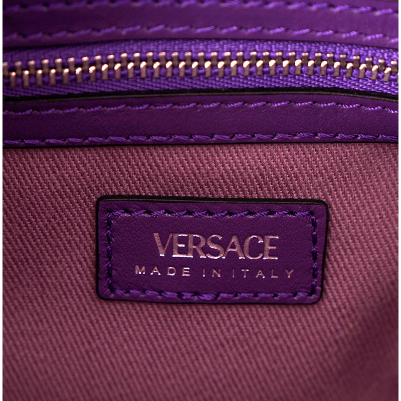 NEW VERSACE $1995 Purple Leather RUNWAY REPEAT HOBO Small BAG & CROSSBODY STRAP