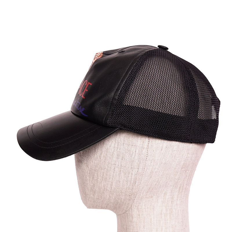 57 NEW $525 VERSACE Black Leather VINTAGE MEDUSA LOGO Trucker BASEBALL CAP HAT