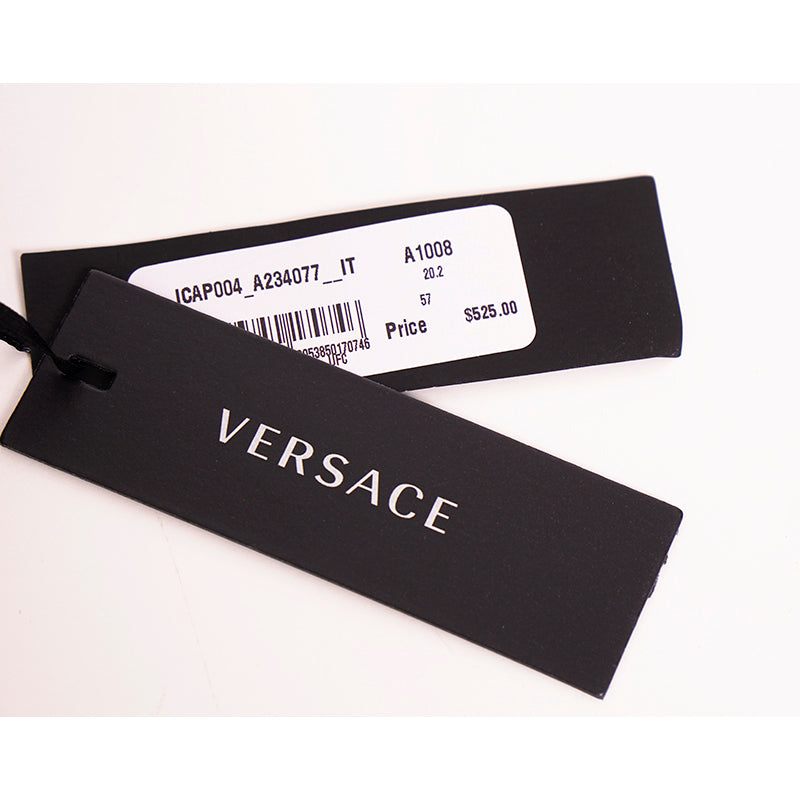 57 NEW $525 VERSACE Black Leather VINTAGE MEDUSA LOGO Trucker BASEBALL CAP HAT