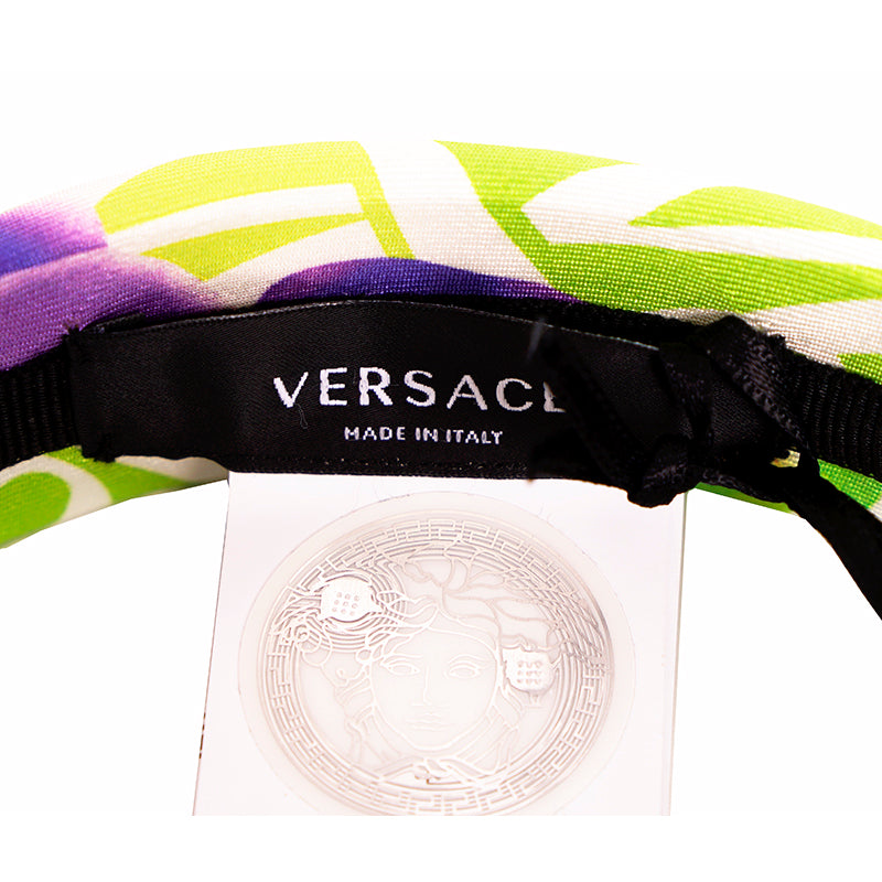 NEW $325 VERSACE White/Green/Purple ORCHID RUNWAY PRINT Silk Twill HEADBAND NWT