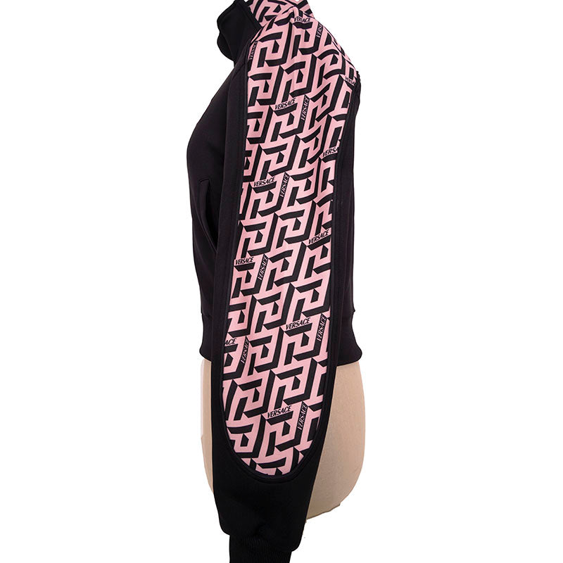 sz 1 XS NEW $925 VERSACE Black PINK LA GRECA LOGO Monogram Zip SPORTY JACKET