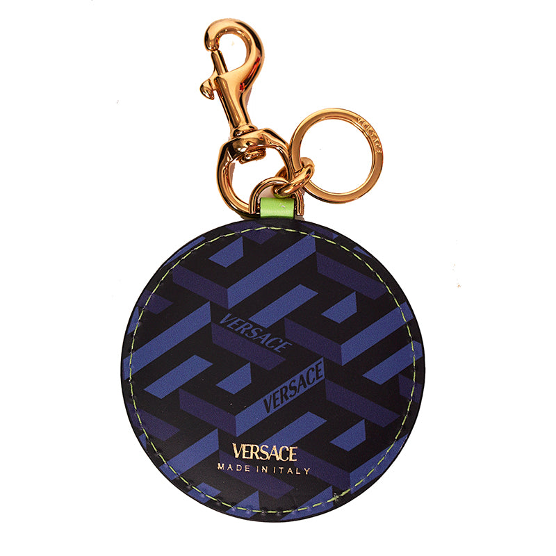 NEW $295 VERSACE Green SMILEY MEDUSA GRAFFITI Leather BAG CHARM KEY RING CHAIN