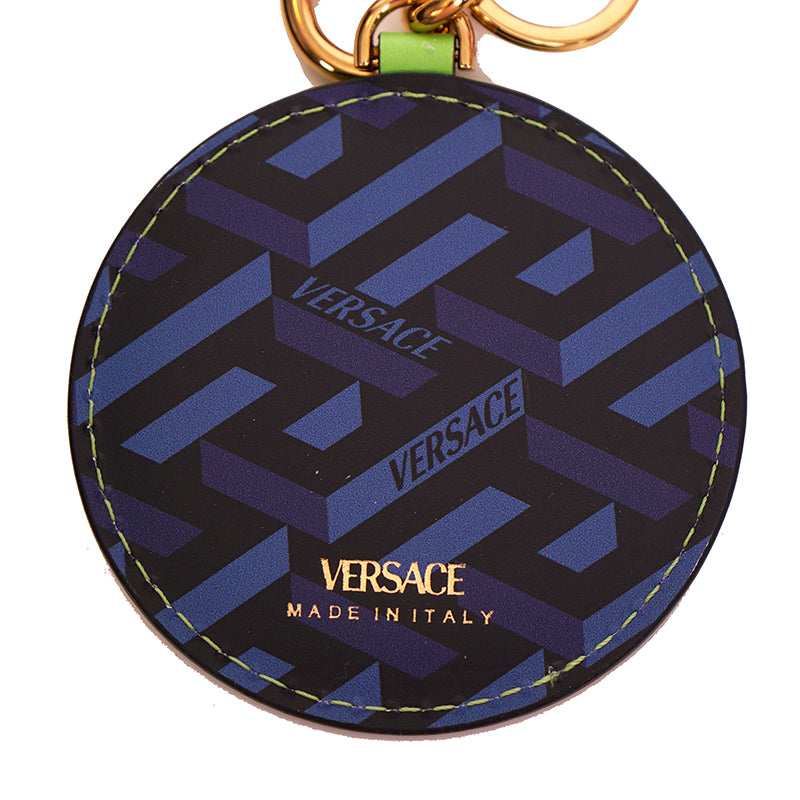 NEW $295 VERSACE Green SMILEY MEDUSA GRAFFITI Leather BAG CHARM KEY RING CHAIN