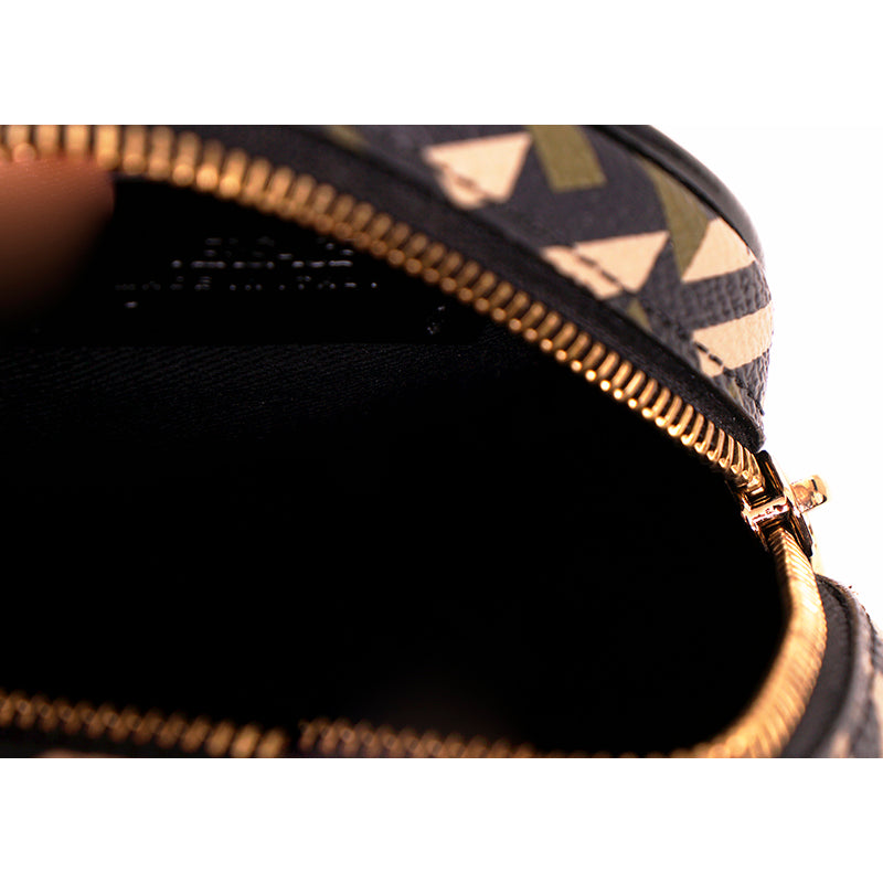 NEW $325 VERSACE Khaki Coated Canvas LA GRECA Coin Purse MODULAR ROUND POUCH NIB