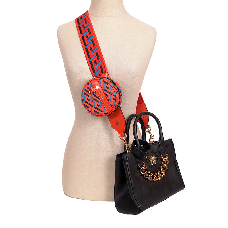 NEW $1,000 VERSACE Orange BAG STRAP & 2 Coin Purse LA GRECA MODULAR POUCH 3 SET