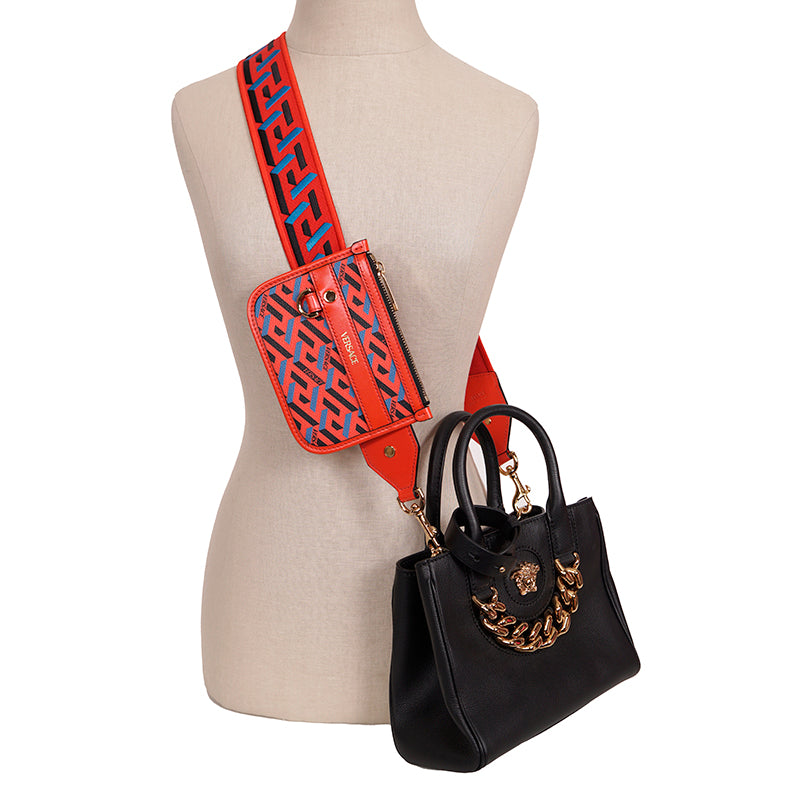 NEW $1,000 VERSACE Orange BAG STRAP & 2 Coin Purse LA GRECA MODULAR POUCH 3 SET