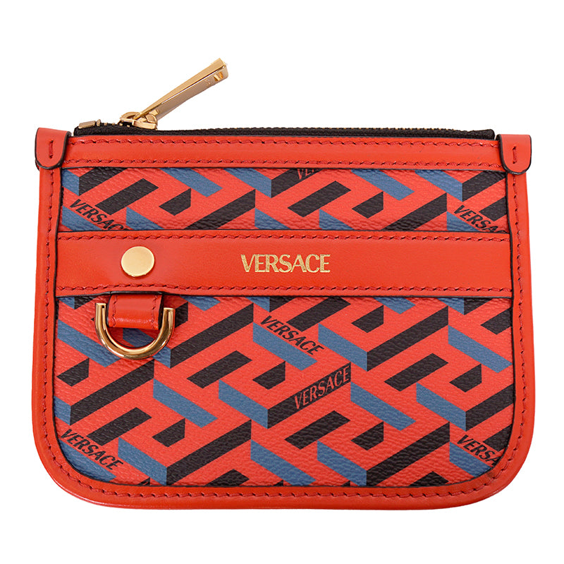 NEW $1,000 VERSACE Orange BAG STRAP & 2 Coin Purse LA GRECA MODULAR POUCH 3 SET