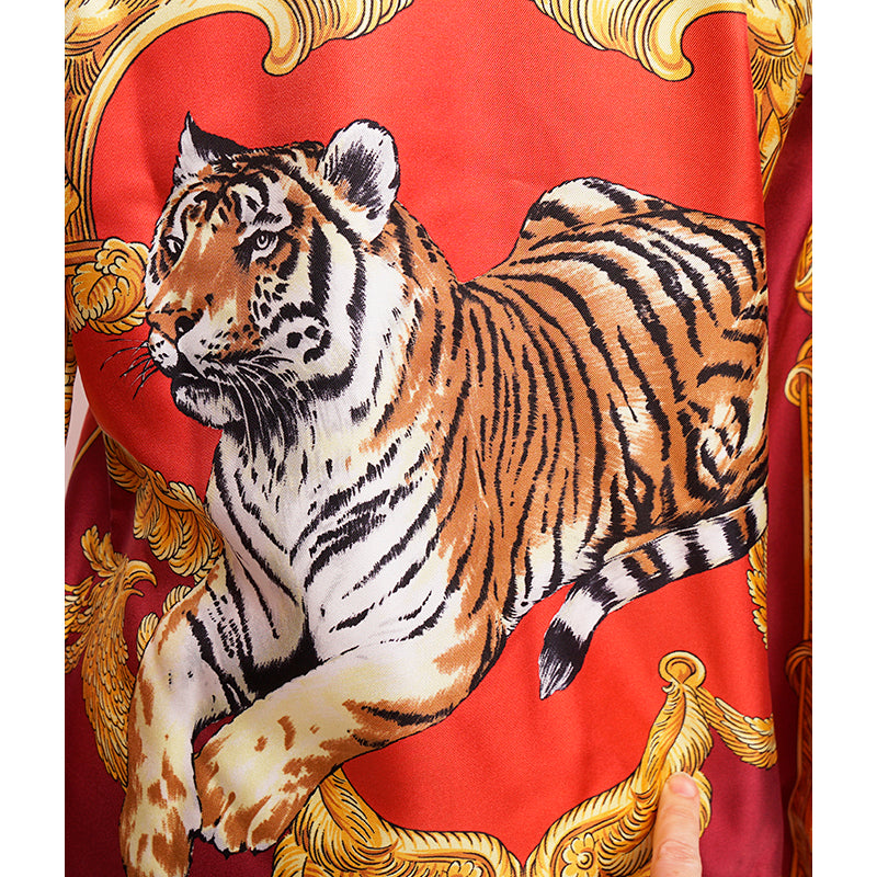 38 NEW $1,575 VERSACE Red Silk LUNAR NEW YEAR of TIGER PRINT Blouse SHIRT TOP XS
