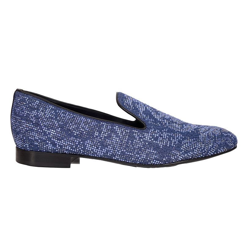 44 US 11 NEW $1175 VERSACE Men's Blue Denim BAROCCO CRYSTALS SMOKING LOAFERS NIB