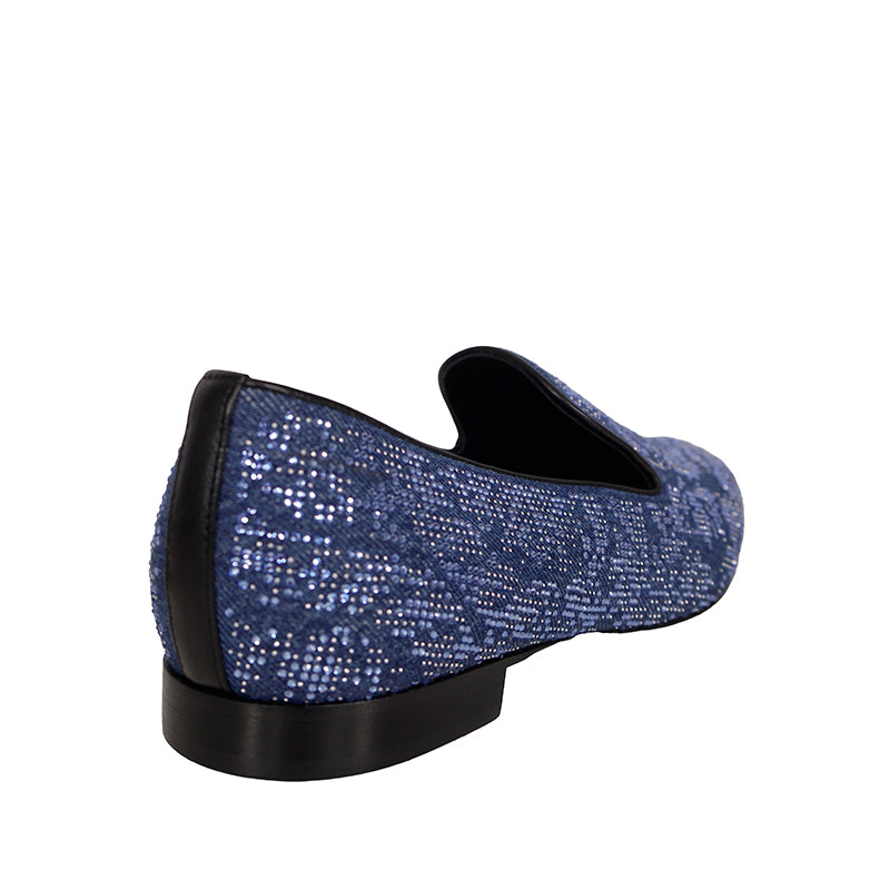 44 US 11 NEW $1175 VERSACE Men's Blue Denim BAROCCO CRYSTALS SMOKING LOAFERS NIB