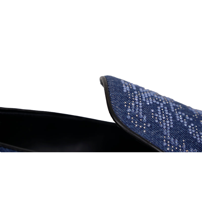 44 US 11 NEW $1175 VERSACE Men's Blue Denim BAROCCO CRYSTALS SMOKING LOAFERS NIB