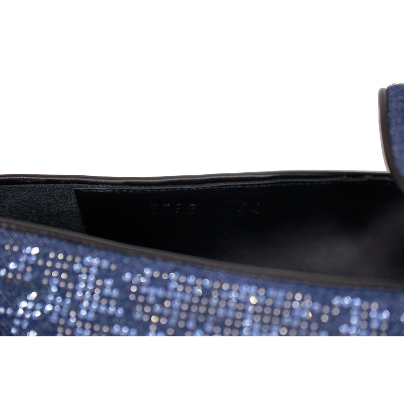 44 US 11 NEW $1175 VERSACE Men's Blue Denim BAROCCO CRYSTALS SMOKING LOAFERS NIB