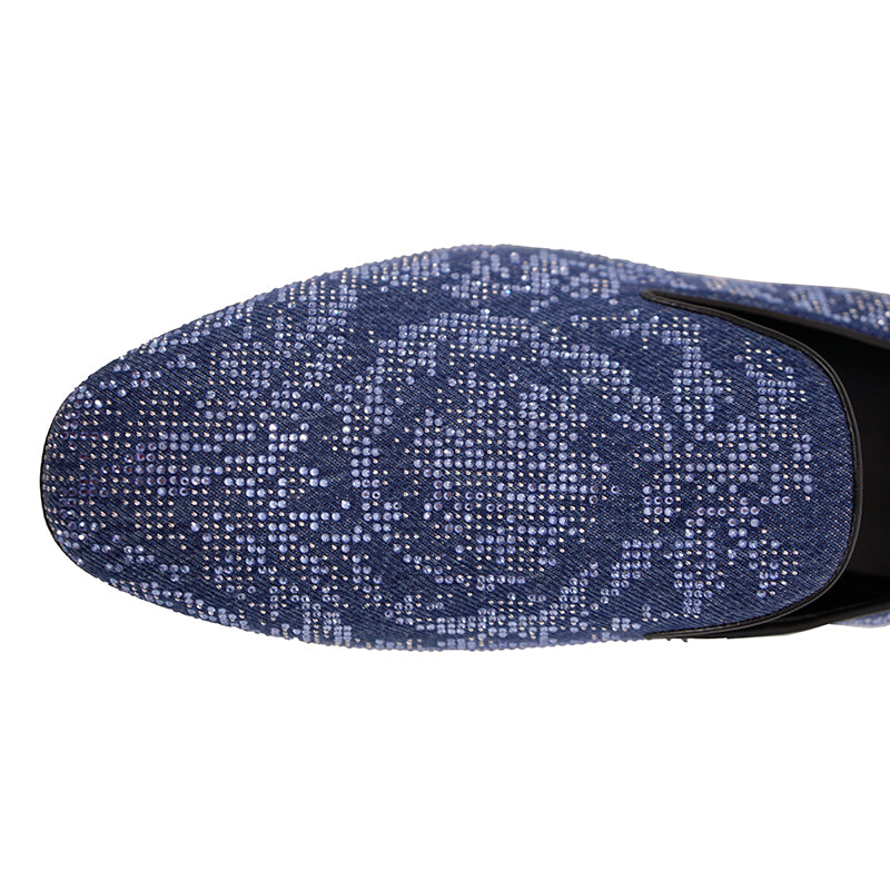 44 US 11 NEW $1175 VERSACE Men's Blue Denim BAROCCO CRYSTALS SMOKING LOAFERS NIB
