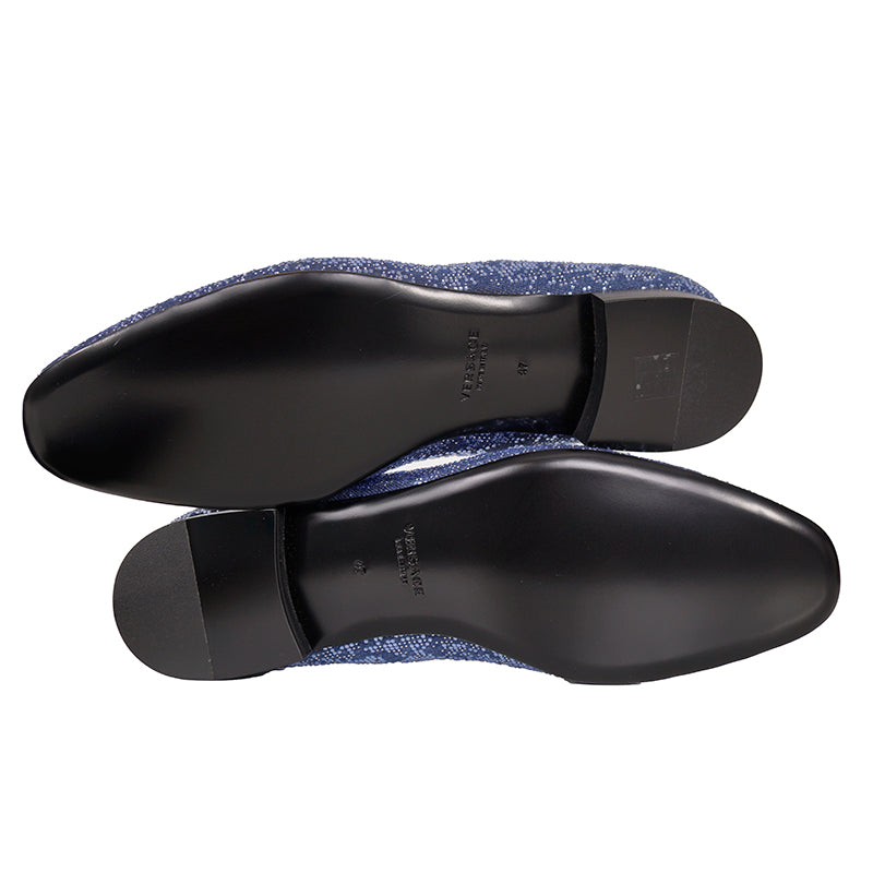 44 US 11 NEW $1175 VERSACE Men's Blue Denim BAROCCO CRYSTALS SMOKING LOAFERS NIB