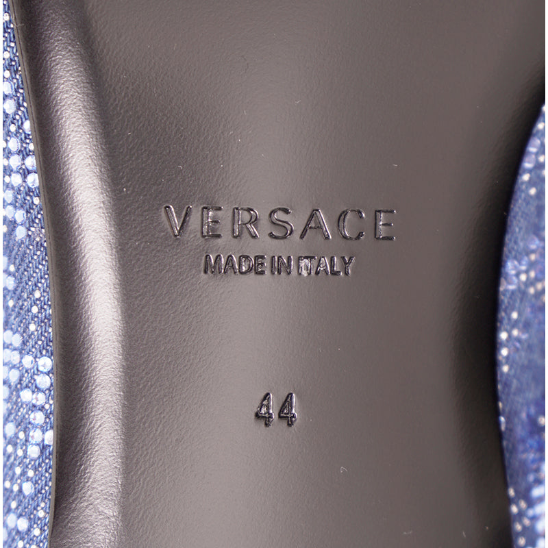 44 US 11 NEW $1175 VERSACE Men's Blue Denim BAROCCO CRYSTALS SMOKING LOAFERS NIB