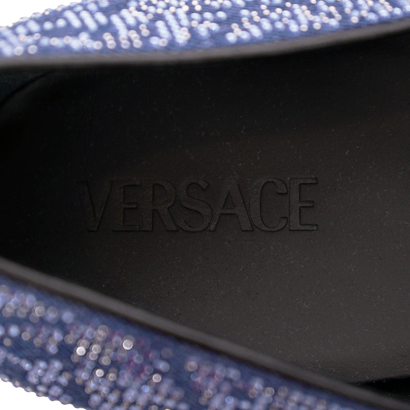 44 US 11 NEW $1175 VERSACE Men's Blue Denim BAROCCO CRYSTALS SMOKING LOAFERS NIB