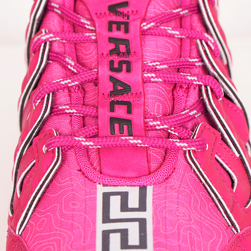 41 NEW $990 VERSACE Men's HOT PINK Nylon Low Top TRIGRECA Logo SNEAKERS NIB