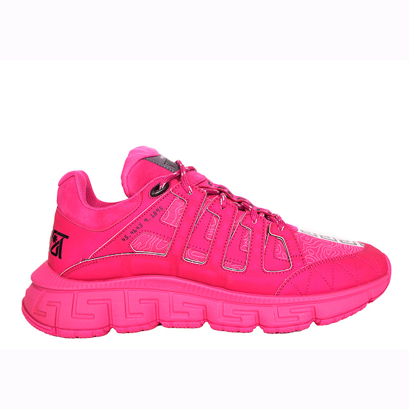 41 NEW $990 VERSACE Men's HOT PINK Nylon Low Top TRIGRECA Logo SNEAKERS NIB