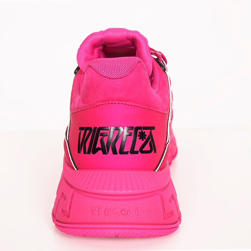 41 NEW $990 VERSACE Men's HOT PINK Nylon Low Top TRIGRECA Logo SNEAKERS NIB