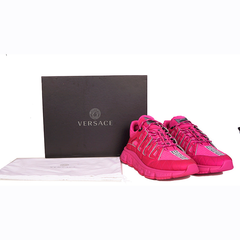 41 NEW $990 VERSACE Men's HOT PINK Nylon Low Top TRIGRECA Logo SNEAKERS NIB