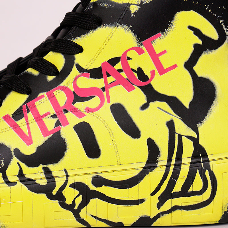 43 US 10 NEW $850 VERSACE Men Black Leather SMILEY MEDUSA LOGO High-top SNEAKERS