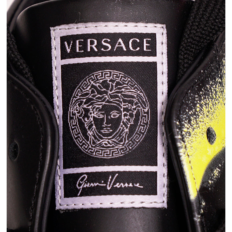 43 US 10 NEW $850 VERSACE Men Black Leather SMILEY MEDUSA LOGO High-top SNEAKERS