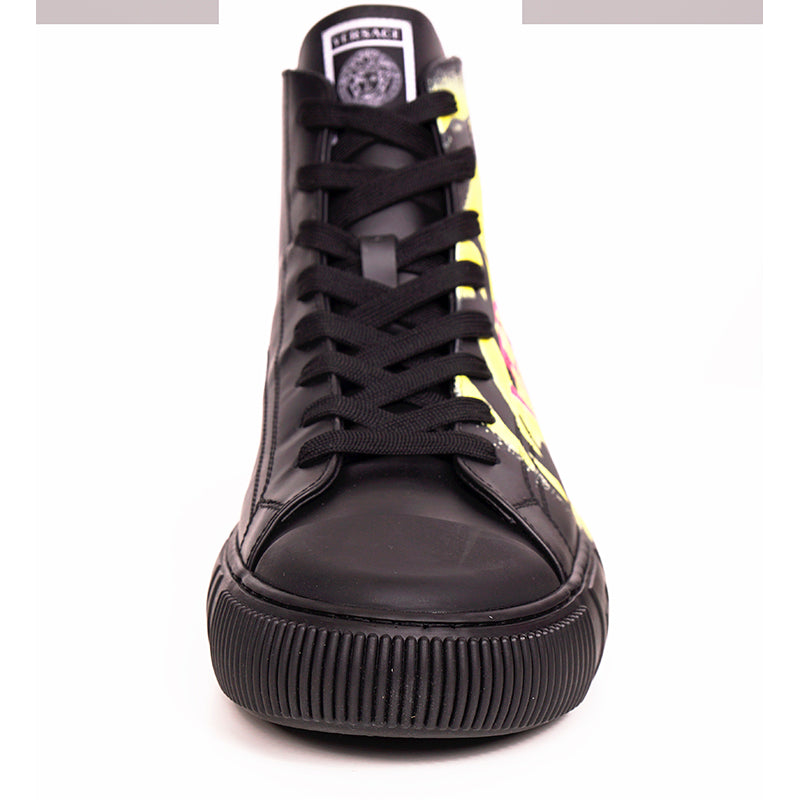 43 US 10 NEW $850 VERSACE Men Black Leather SMILEY MEDUSA LOGO High-top SNEAKERS